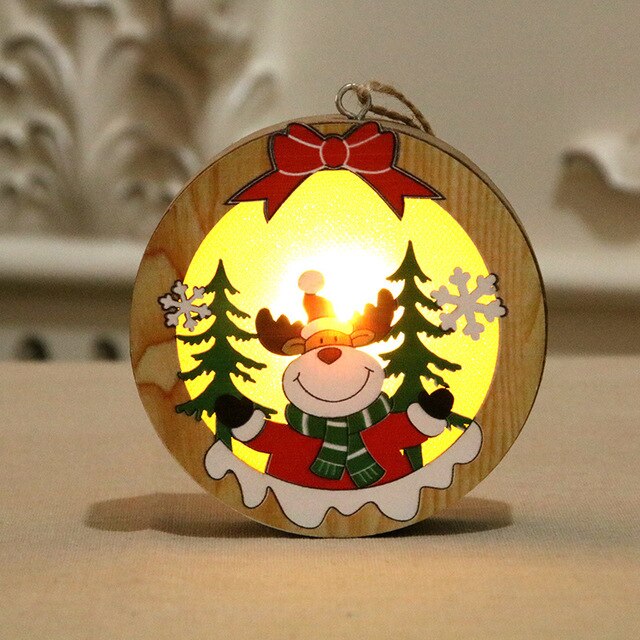 Leuchtende Holz Weihnachtsanhänger LED – Rundanhänger mit einem fröhlichen Rentier, ideal für die winterliche Weihnachtsdeko.