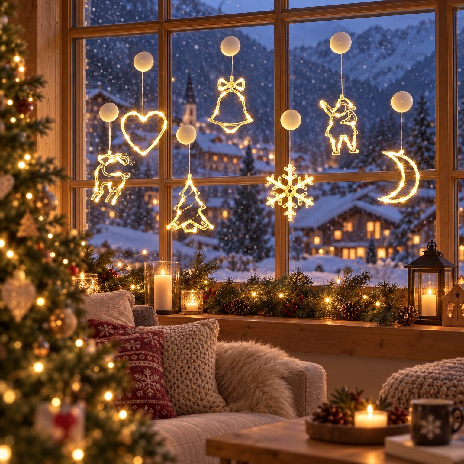 Fensterlicht Weihnachten mit Saugnapf: 10 LED Motive