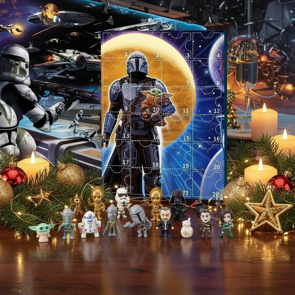 Star Wars Mandalorian Adventskalender 2025 - Glanzstück für Sammler, präsentiert Mando, Grogu und weitere ikonische Charaktere.