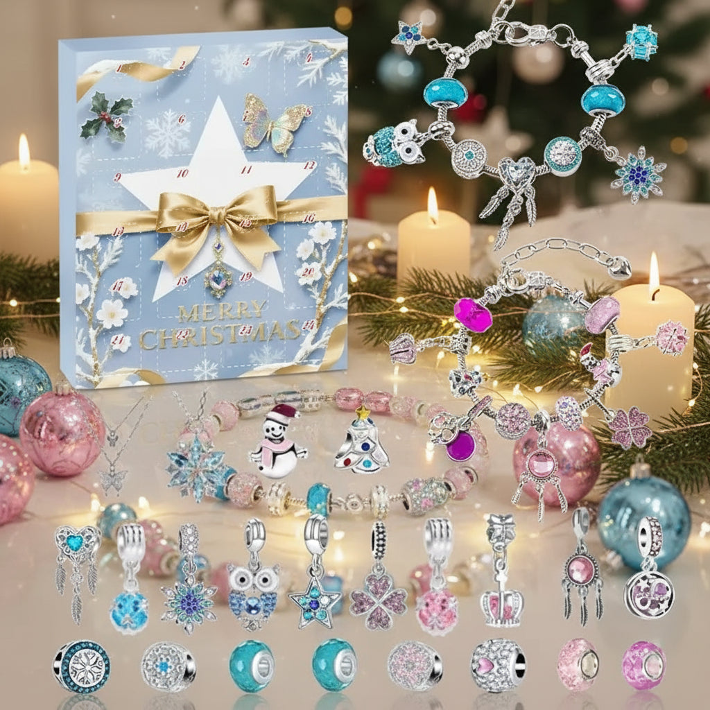 Winterzauber Adventskalender 2025 – Anhängern & Armbändern: Ideal als Geschenk für Schmuckliebhaberinnen, um die Vorfreude auf das Weihnachtsfest zu steigern.