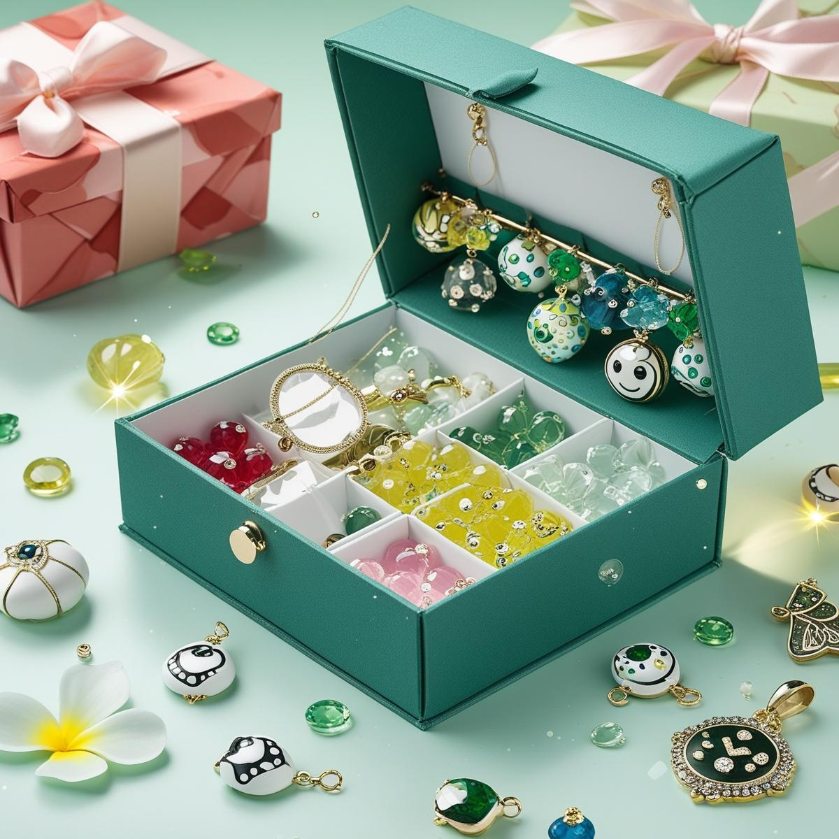 DIY Schmuck Sets - Charm-Armband Set zum Selbstgestalten mit 24 funkelnden Perlen und Anhängern für kreative Mädchen