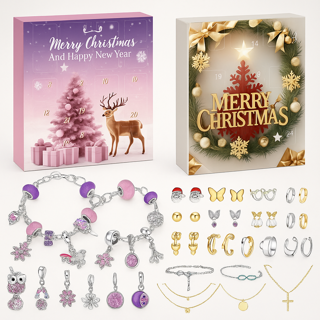 Exklusive Kalender Advent - Festlicher Schmuck Adventskalender 2025 mit Halsketten, Ringen, Ohrringen und Armbändern.