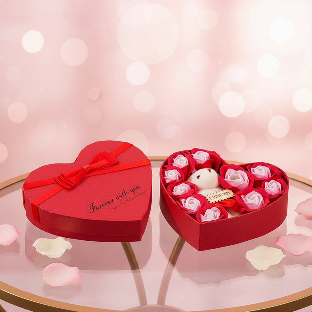 Herzförmige Rosenbox in Weinrot – Blumenbox Weinrot romantisch