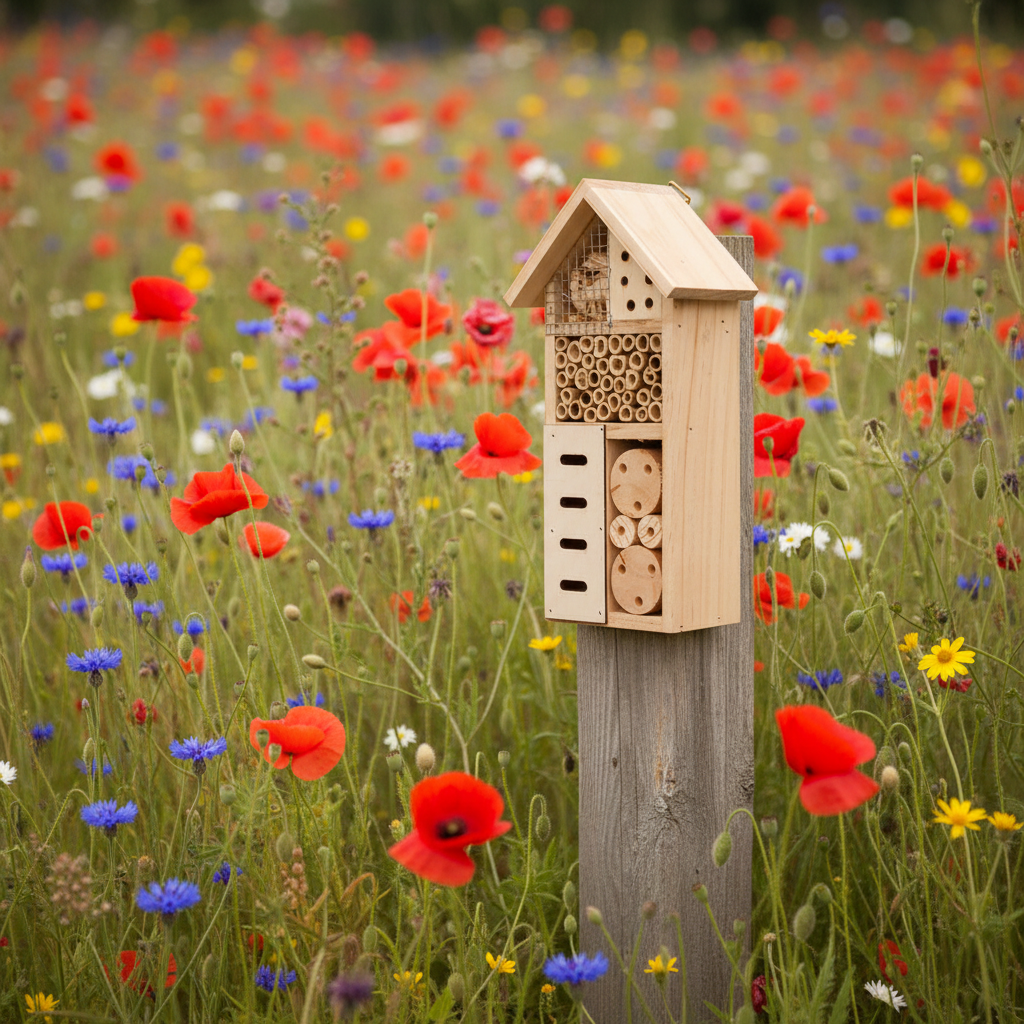 Wildbienen Nisthilfe Massivholz Freisteller — unbehandeltes Naturholz mit Bohrlöchern
