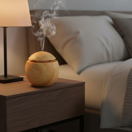 Mini Aroma Diffuser Holzoptik, elegantes und kompaktes Design für entspannende Düfte in jedem Raum.