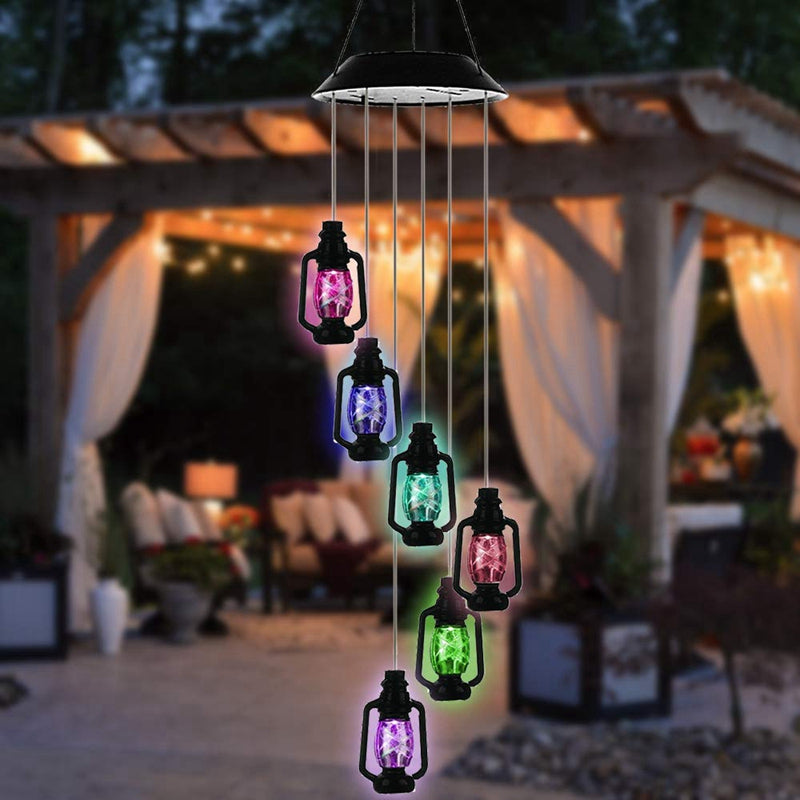 Solar Laterne Windspiel hängend – 6 beleuchtete Laternen mit Farbwechsel-LEDs