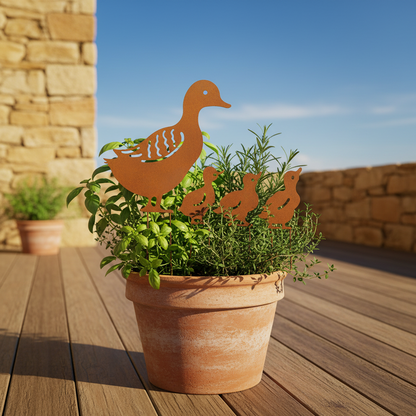 Enten-Familie Gartenstecker aus Eisen Hohle Gartendeko