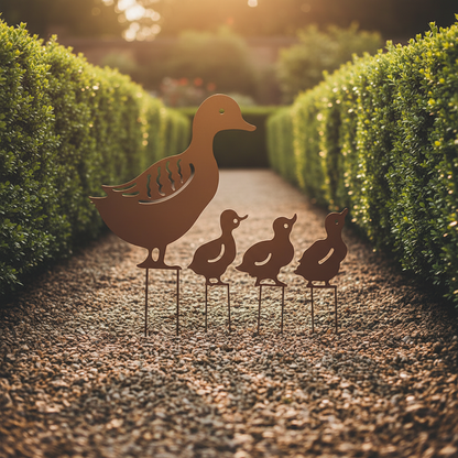 Enten-Familie Gartenstecker aus Eisen Hohle Gartendeko