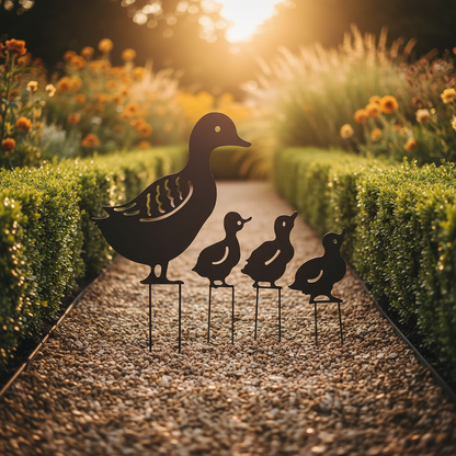 Enten-Familie Gartenstecker aus Eisen Hohle Gartendeko