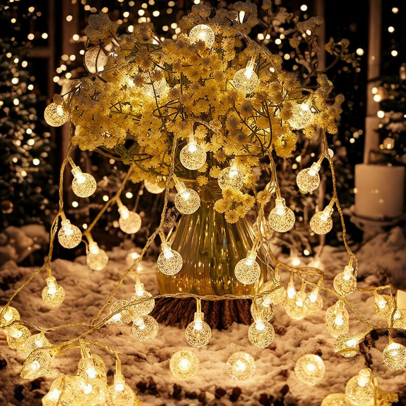 LED Kristall-Lichterkette mit funkelnden Eiskristall-Kugeln USB-betrieben