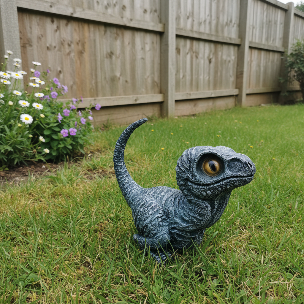 Dinosaurier Gartenfigur Velociraptor – Seitenansicht detailreiche Harz Statue