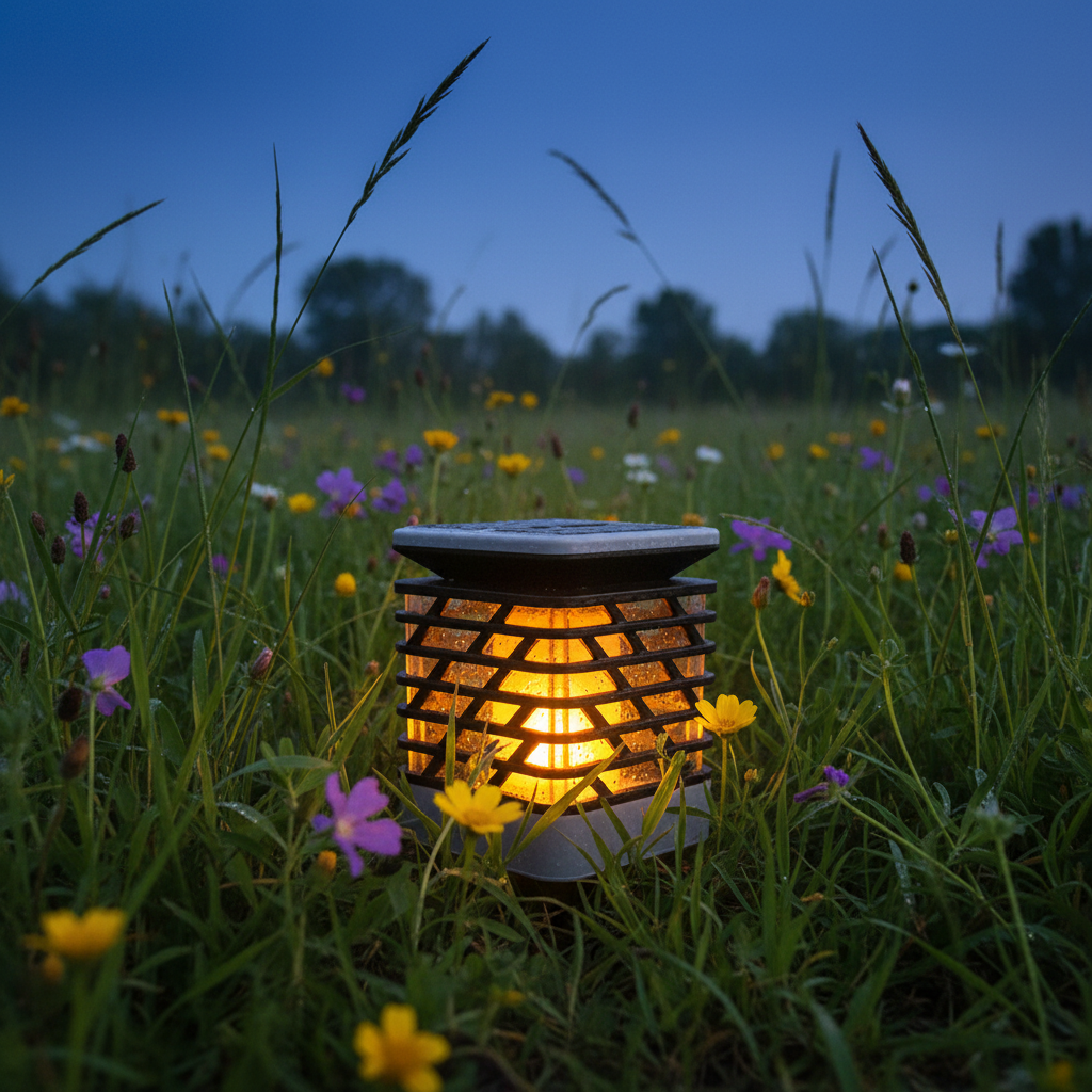 Solar Rasenlampe mit warmem Flackerlicht erinnert an echte Kerze ohne Brandgefahr
