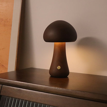 LED Pilzlampe Holz Schlank Nussbaum – Nachttischlampe Touch Nachtlicht Schlafzimmer