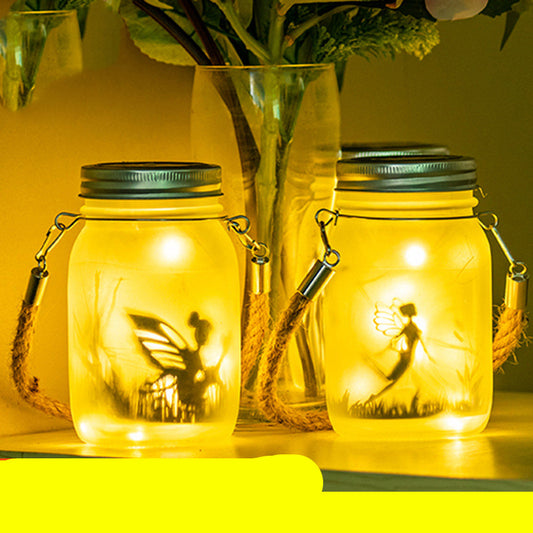 Solar Gartenlaterne Mason Jar mit Elfen-Motiv hängend – 3 Einmachgläser für Pergola und Garten