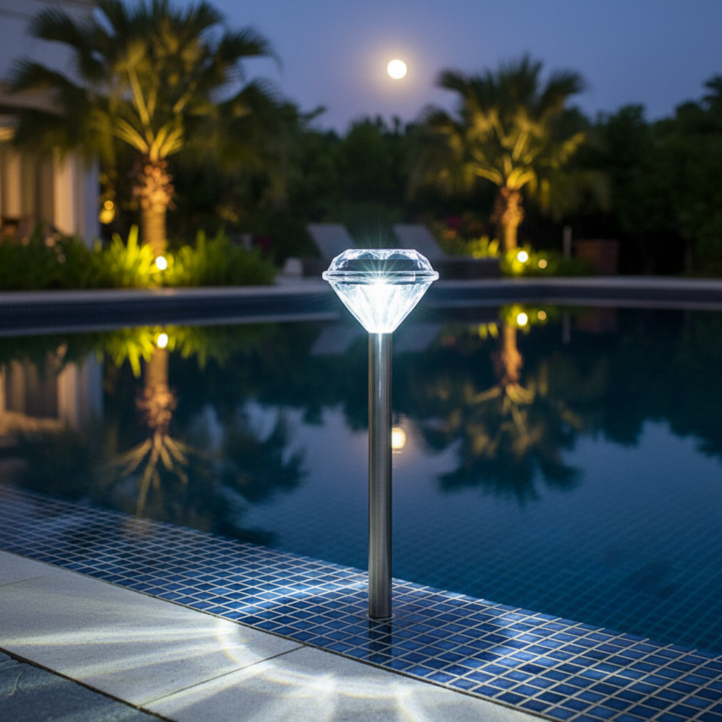 Solar-Stableuchte mit Acryl-Diamant-Kopf für Vorgarten und Steinwege