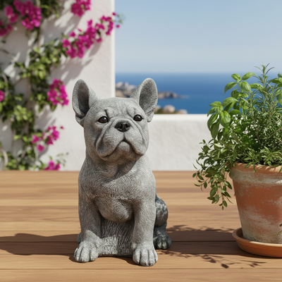 Hundefigur Gartendeko aus Kunstharz, Frontalansicht wetterfeste Figur