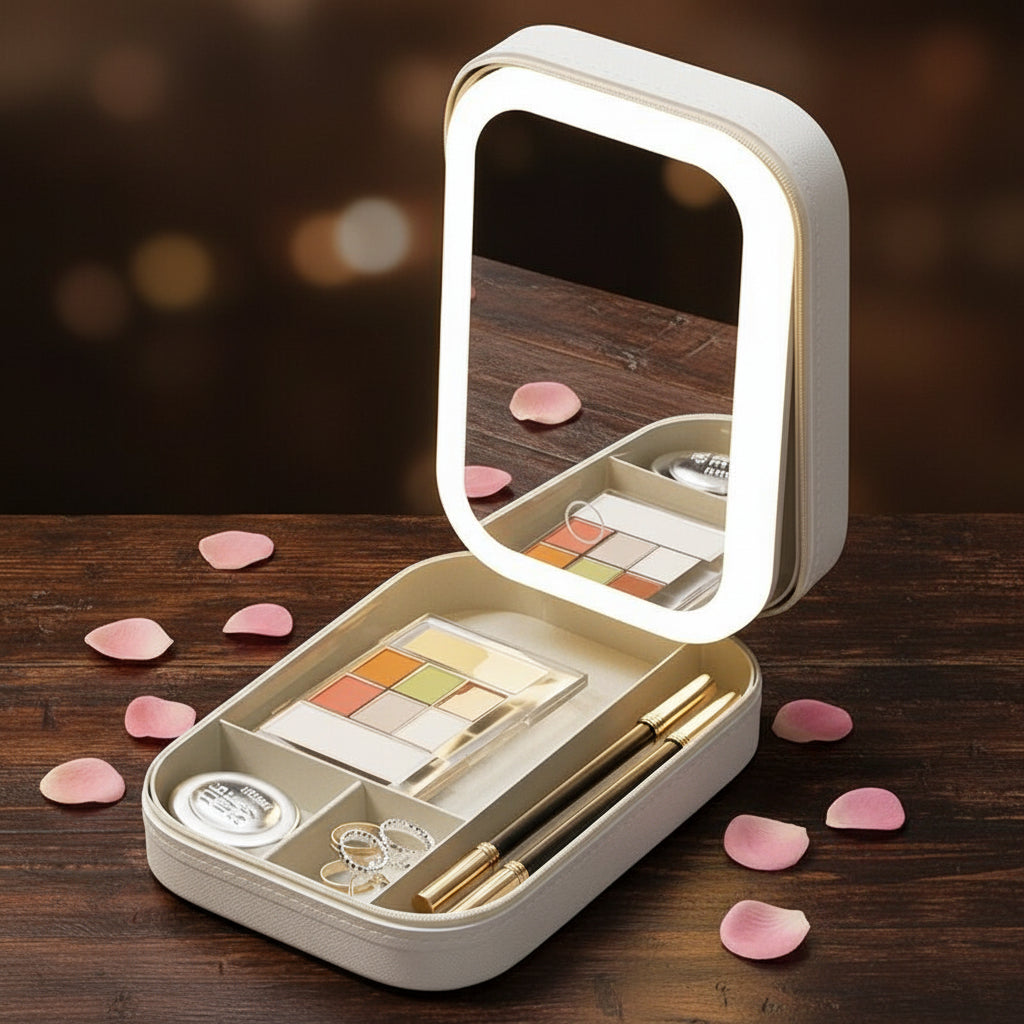 Schminkbox LED-Spiegel Make-up Organizer Aufbewahrungsfach schminkspiegel led