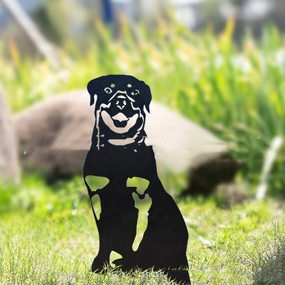 Hund Gartenstecker Metall Rottweiler Silhouette Gartendeko
