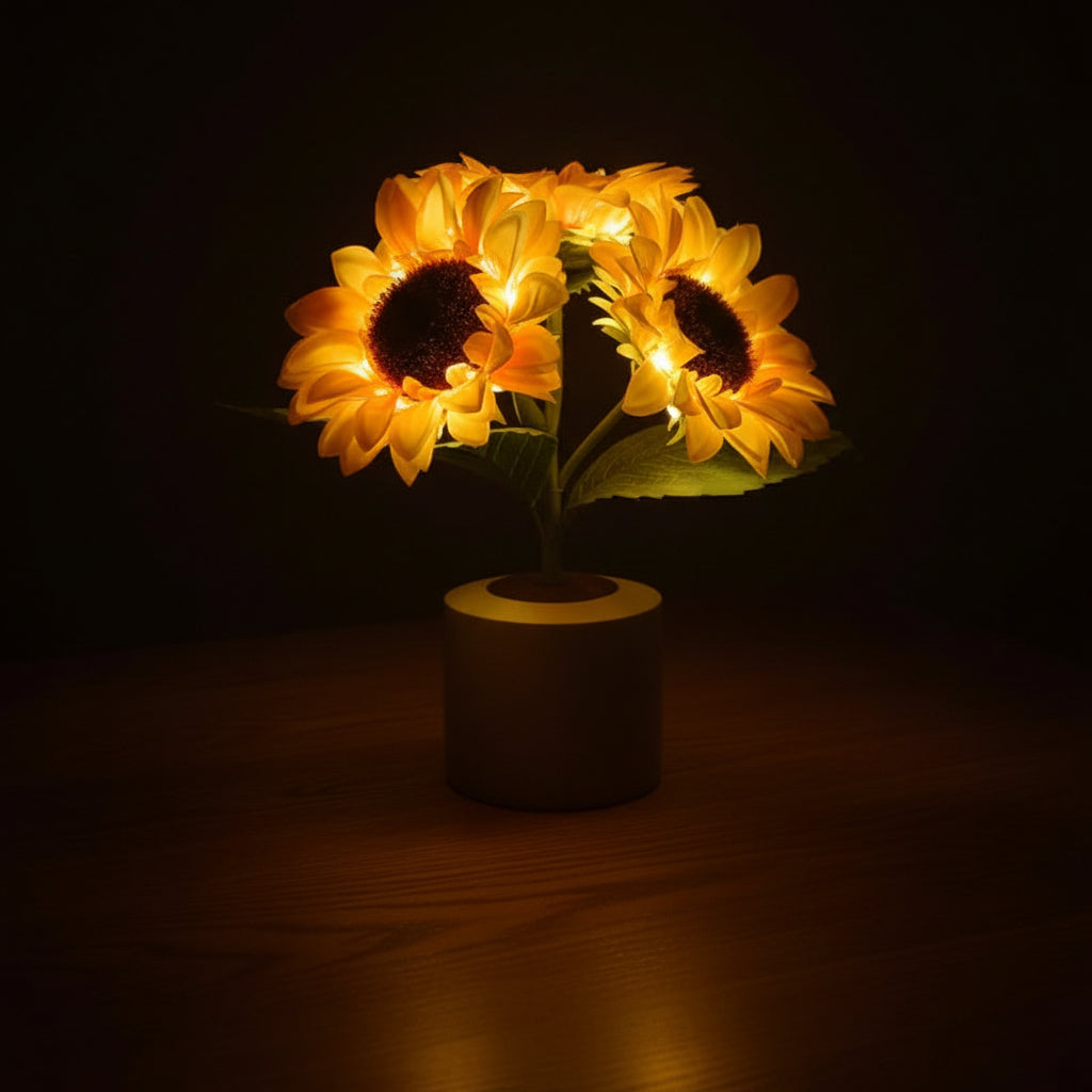 Sonnenblumen LED Tischlampe Deko – 2 Blumen Variante in warmem Licht