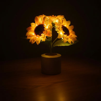 Sonnenblumen LED Tischlampe Deko – 2 Blumen Variante in warmem Licht