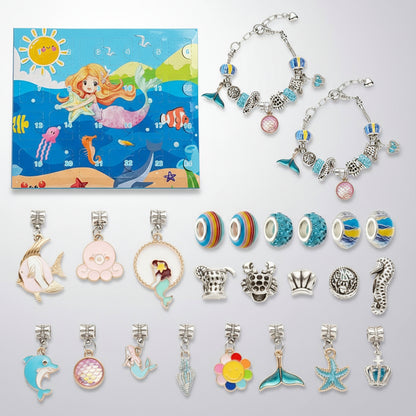 Pandora Adventskalender 2025 mit süssen kleinen Meerestiere und Anhäner mit Ketten.