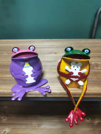 Froschfamilie Metall Gartenfigur – Gelber Frosch gross und klein als Gartendeko