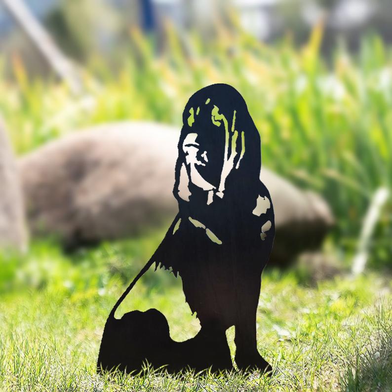 Hund Gartenstecker Metall Bloodhound Silhouette Gartendeko