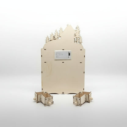 Holz-Adventskalender mit LED Batteriebetrieben.