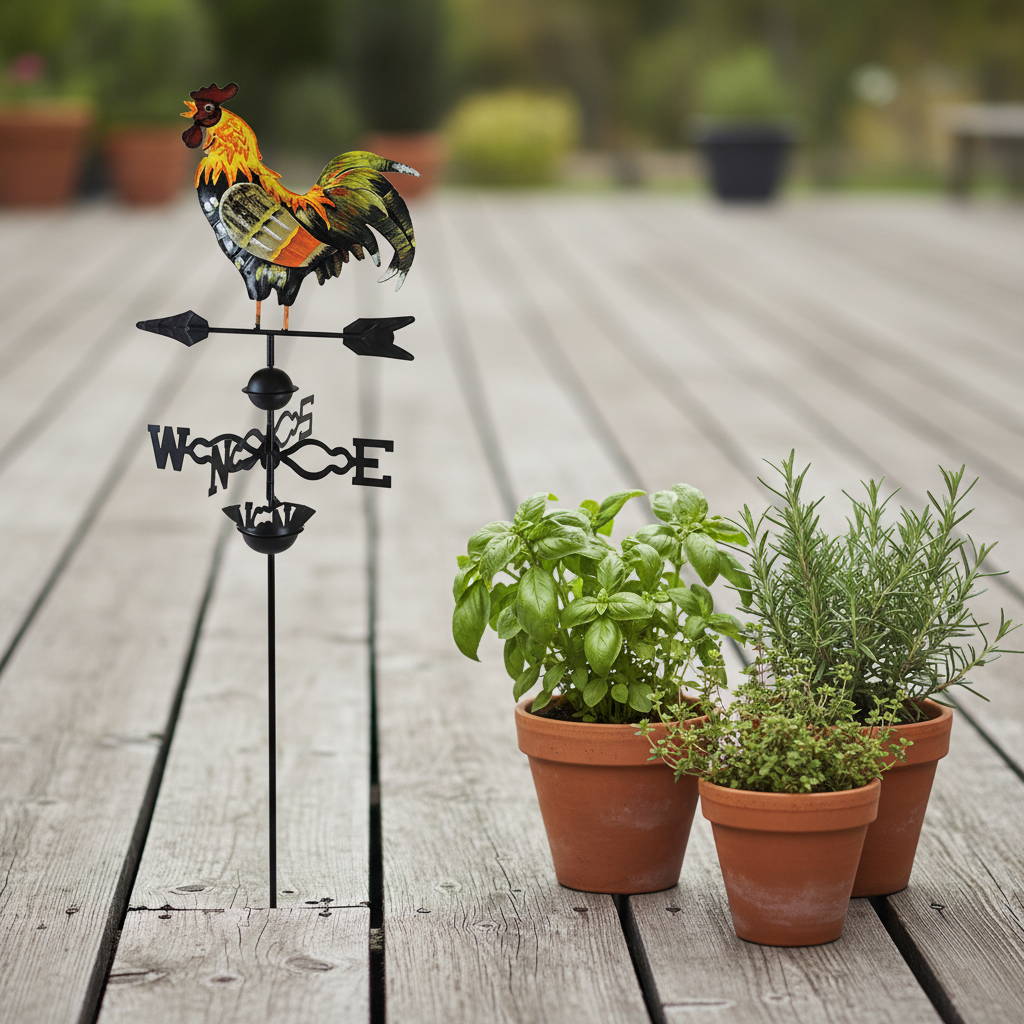 Windspiel Metall Garten Nahaufnahme — drehendes Windrad mit farbiger Farm-Szene 36cm