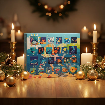 Adventskalender 2025 für Teenager mit Tier-Anhänger, Delphin, rosa Fischen und Ketten.