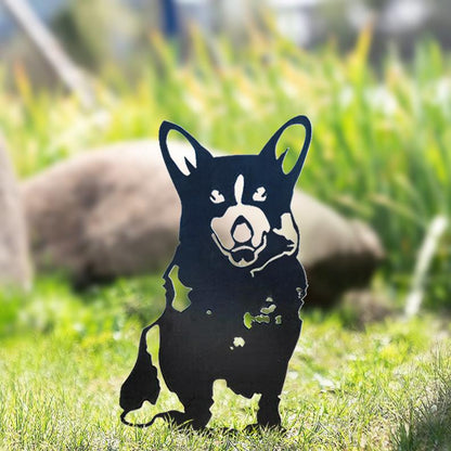 Hund Gartenstecker Metall Corgi Silhouette Gartendeko