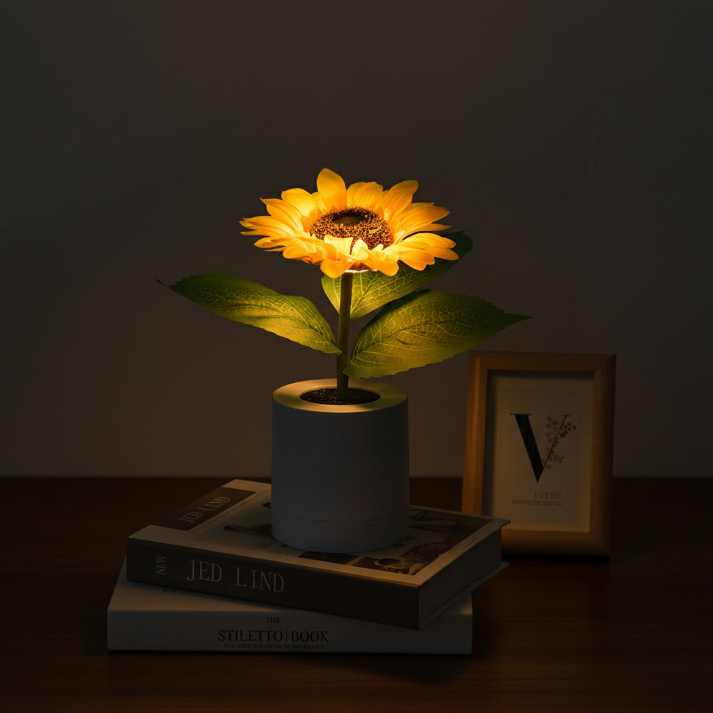 Sonnenblumen LED Tischlampe 3 Blumen – Set Dekolampe kabellos