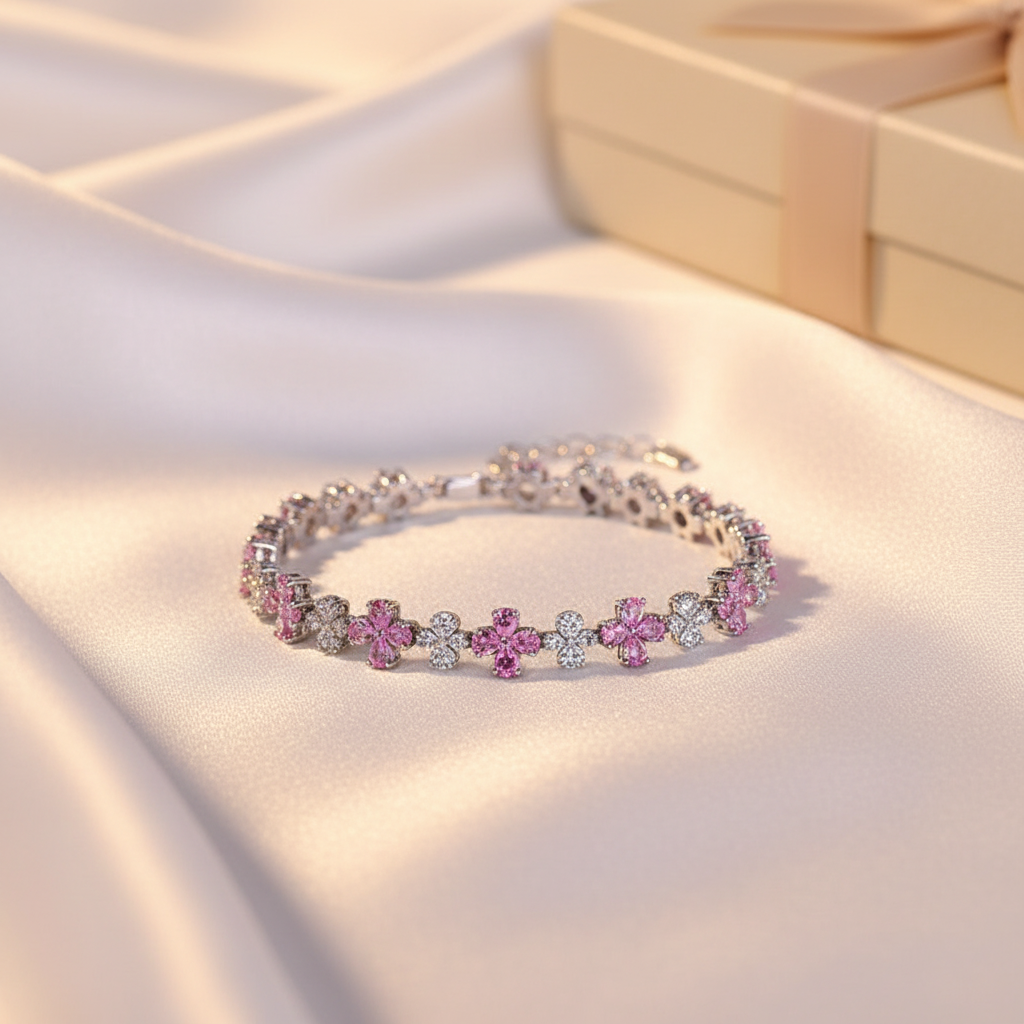 Stylisches Kirschblüten Armband Zirkonia, langlebig mit galvanisiertem Material und leichte Handhabung für den täglichen Gebrauch.