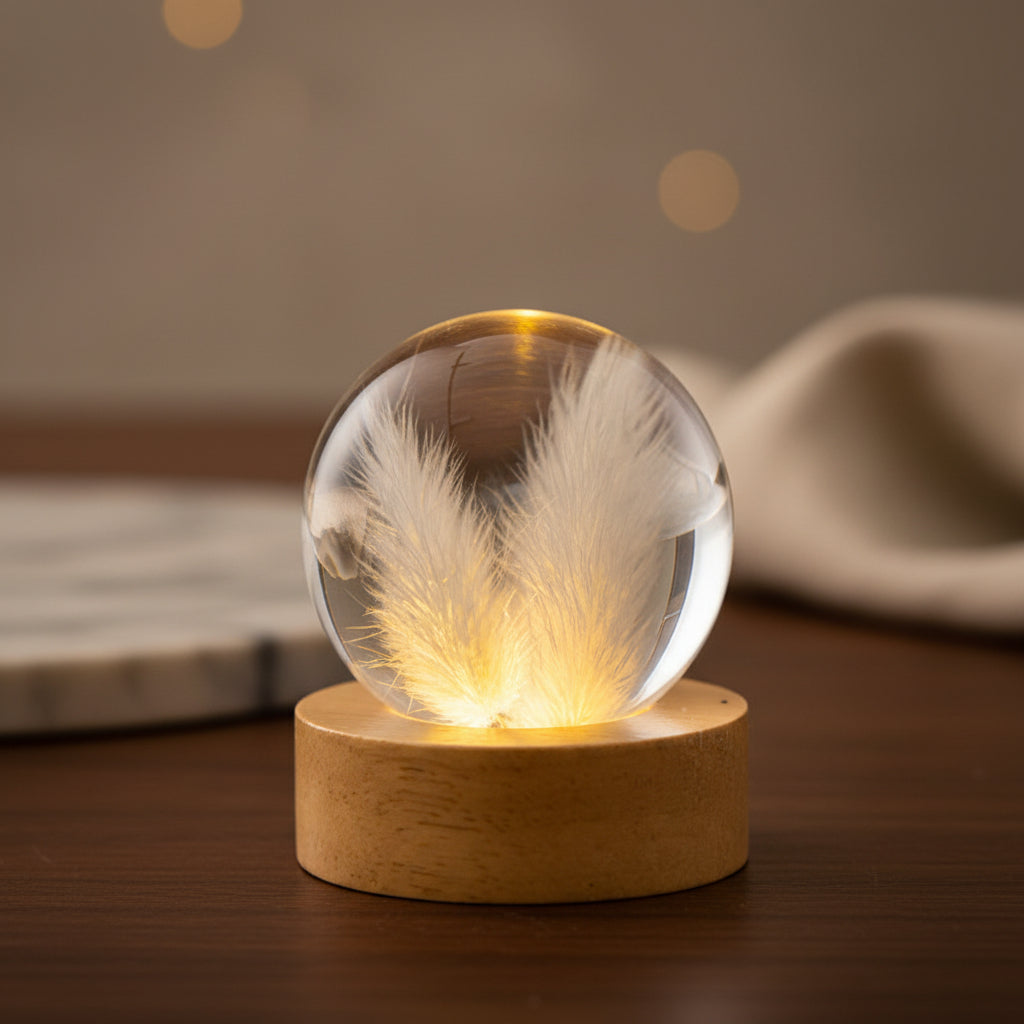 Glaskugel Nachtlampe Holzsockel ewige Blume Geschenk Geburtstag Muttertag