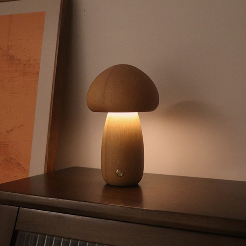 LED Pilzlampe Holz Rund Buche – Nachtlicht Kinderzimmer Nachttischlampe