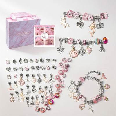 Charm-Armband Set in Rosa mit Geschenkbox, fertigen Armbändern und vielen Anhängern zum Gestalten