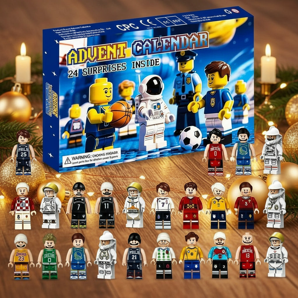 Adventskalender 2025 mit Berufen und Figuren, zeigt verschiedene Berufsfiguren wie Feuerwehrmann und Polizist, perfekt für spannende Adventszeit.