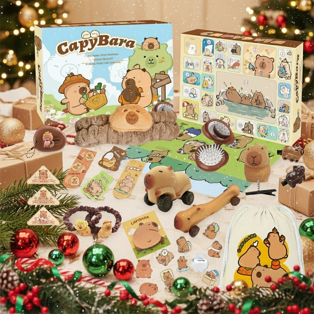 Capybara Adventskalender 2025 Sammelset – Detailreiche und farbenfrohe Figuren für eine magische Adventszeit, ideal zum Sammeln und Spielen.