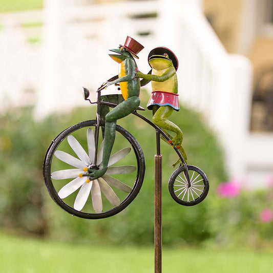 Gartenstecker Frösche Hochrad – Windrad Windspiel Schmiedeeisen im Garten