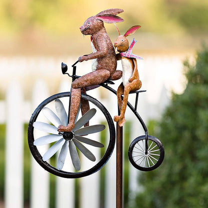 Gartenstecker Hase Hochrad – Windrad Windspiel Schmiedeeisen im Garten