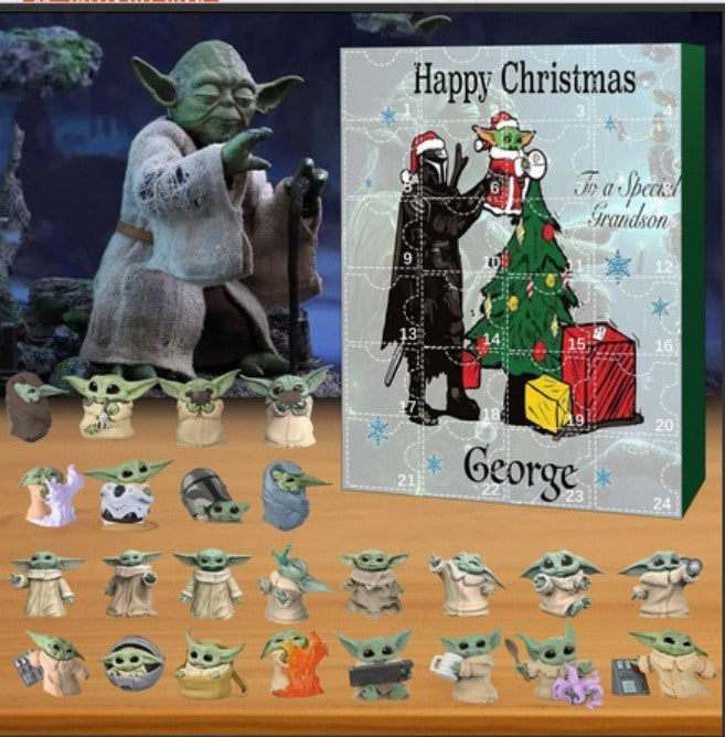 Ein Blick auf den Star Wars Baby Yoda Grogu Adventskalender 2025 mit liebevoll gestalteten Mini-Figuren und verschiedenen Posen zur Adventszeit.