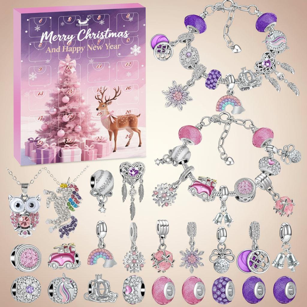 Edler Rosa Schmuck Adventskalender 2025 – Enthüllt faszinierende Schmuckstücke im Dezember, Schmuck Adventskalender 2025 mit 24 Anhängern & Armbändern.