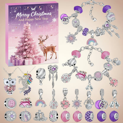 Edler Rosa Schmuck Adventskalender 2025 – Enthüllt faszinierende Schmuckstücke im Dezember, Schmuck Adventskalender 2025 mit 24 Anhängern & Armbändern.