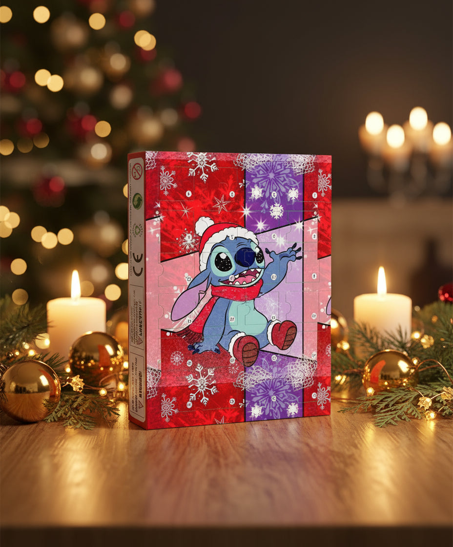 Stich im Schnee Adventskalender Weihnachtsbaum für Kinder ab 6 Jahre.