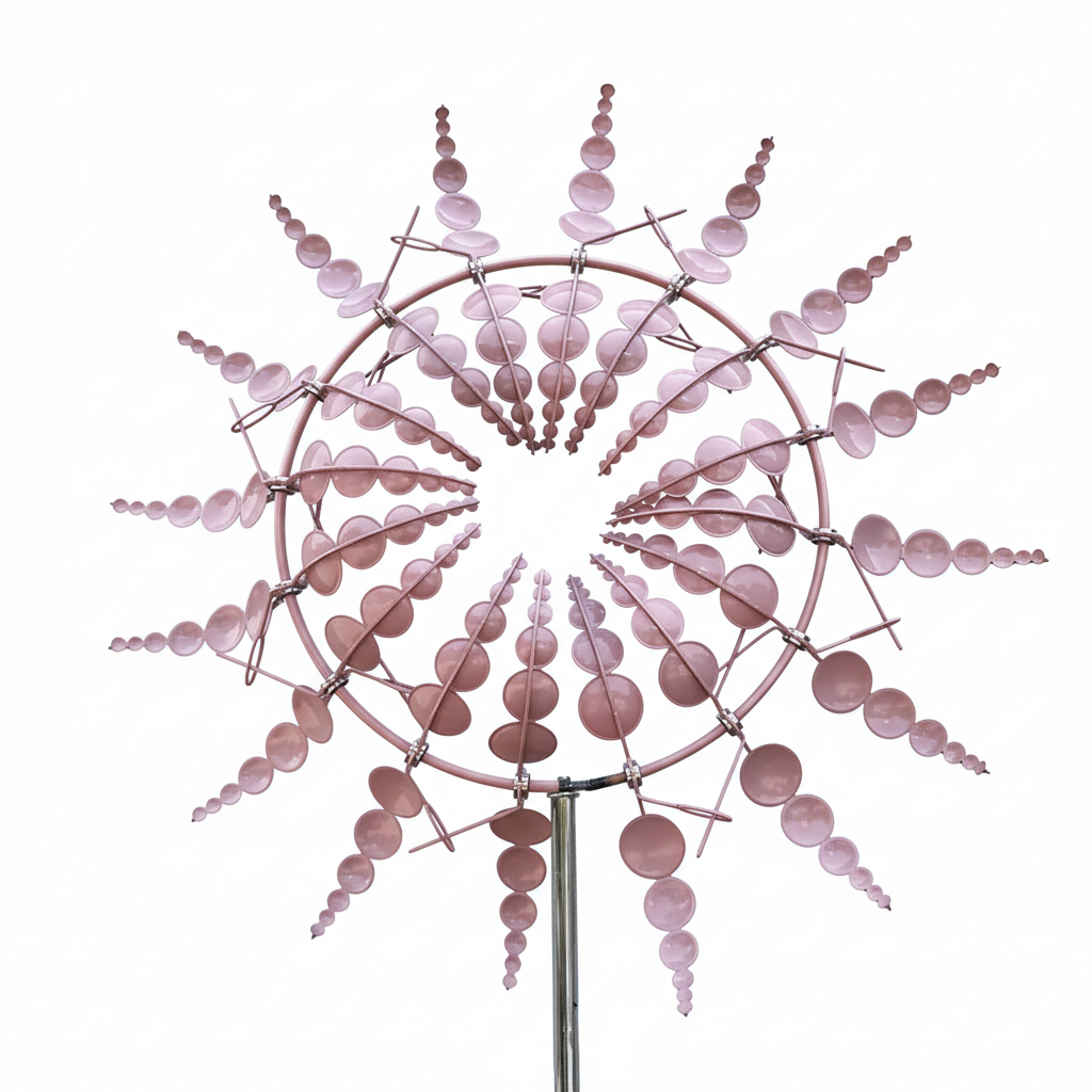Windrad Garten pink – Metall Windspiel rosa Produktfoto auf weissem Hintergrund