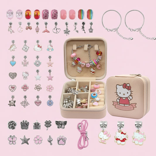 DIY Kuromi Schmuckset – Buntes Perlenarmband und Kuromi-Charms für kreativen Bastelspaß.