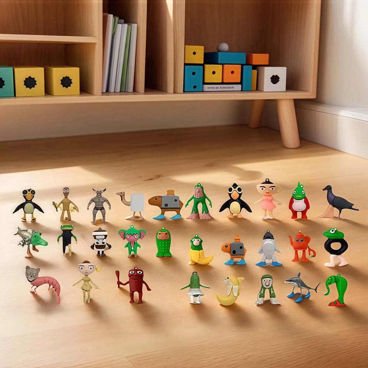 24 Brainrot Figuren aus dem Adventskalender aufgestellt