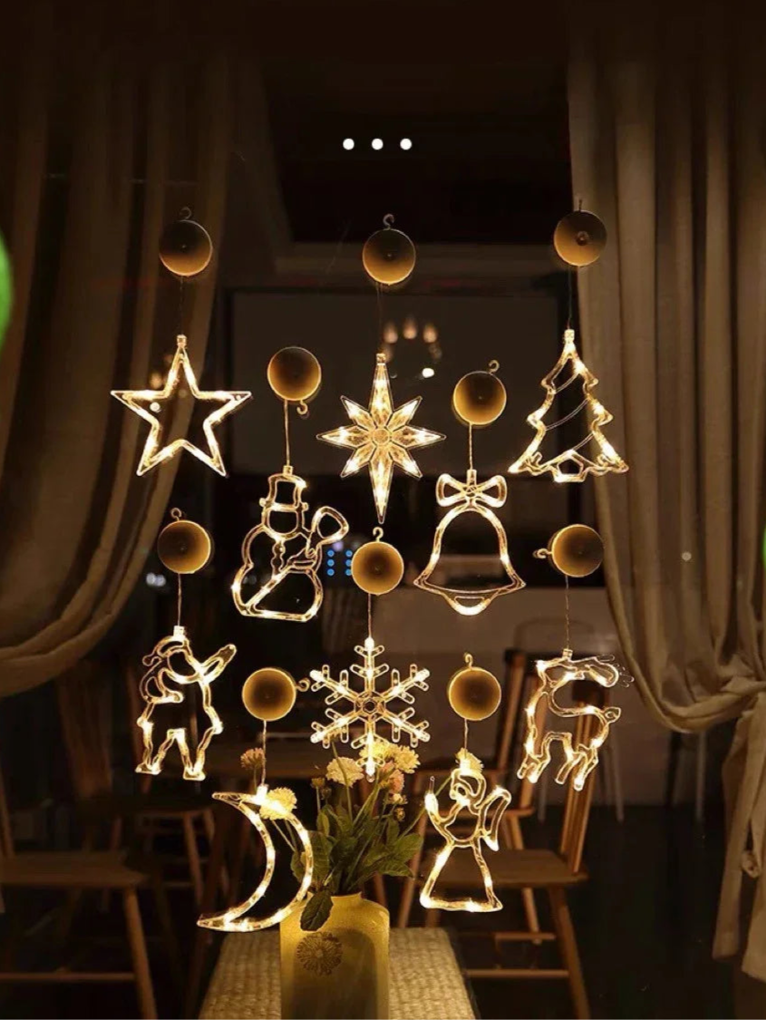 LED Fensterlichter Weihnachten mit Stern und Schneeflocken batteriebetrieben