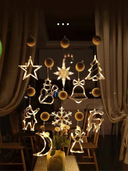 LED Fensterlichter Weihnachten mit Stern und Schneeflocken batteriebetrieben