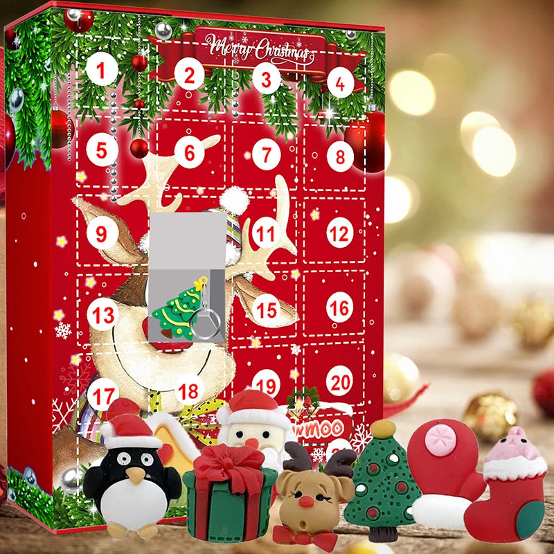 Nahaufnahme der Elch-Box mit geöffnetem Türchen, darin ein Tannenbaum-Anhänger am Ring